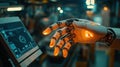 AI-Driven Automation: Robotic Hand Controlling Intelligent Factory Systems in Industry 4.0 Royalty Free Stock Photo