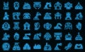 Robotics icons set outline vector. Smart tech vector neon