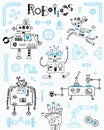 Robotics for kids. Set of design elements. Robots and details for construction. Vector illustration