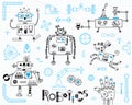 Robotics for kids. Set of design elements. Robots and details for construction. Vector illustration