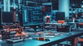 A robotics lab with circuits, soldering tools, and a programming Royalty Free Stock Photo