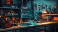 A robotics lab with circuits, soldering tools, and a programming Royalty Free Stock Photo
