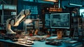 A robotics lab with circuits, soldering tools, and a programming Royalty Free Stock Photo