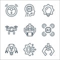 robotics line icons. linear set. quality vector line set such as arm, circuit, robot, artificial intelligence, arm, drone, bulb, Royalty Free Stock Photo