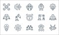 Robotics line icons. linear set. quality vector line set such as chatbot, robot arm, bulb, robot, process, robot, arm, artificial