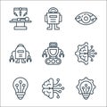 Robotics line icons. linear set. quality vector line set such as innovation, artificial intelligence, bulb, brain, robot, robot, Royalty Free Stock Photo