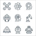 Robotics line icons. linear set. quality vector line set such as robot, robot, robot, arm, artificial intelligence, arm, Royalty Free Stock Photo