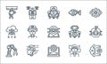 Robotics line icons. linear set. quality vector line set such as brain, settings, robotic arm, cyborg, robot, cloud computing,