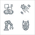 Robotics line icons. linear set. quality vector line set such as robot, robotic arm, artificial intelligence