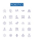 Robotics line icons signs set. Design collection of Robotics, Automation, Artificial, Intelligence, Machines, Coding Royalty Free Stock Photo