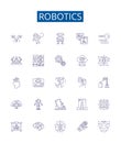Robotics line icons signs set. Design collection of Robotics, Automation, Artificial, Intelligence, Machines, Coding Royalty Free Stock Photo