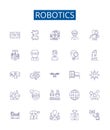 Robotics line icons signs set. Design collection of Robotics, Automation, Artificial, Intelligence, Machines, Coding Royalty Free Stock Photo