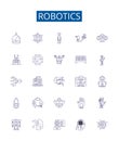 Robotics line icons signs set. Design collection of Robotics, Automation, Artificial, Intelligence, Machines, Coding Royalty Free Stock Photo