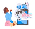 Robotics Programming with Woman Engineer Character and Robot Showing Thumb Up Vector Illustration