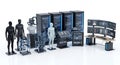 Robotics Research Lab Setup with Mannequins, Server Racks, Control Interfaces, and Monitoring Stations for AI Royalty Free Stock Photo