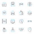 Robotics technology linear icons set. Automation, Robotics, Artificial Intelligence, Cyborgs, Humanoids, Mechanics Royalty Free Stock Photo