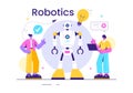Robotics Vector Illustration of Artificial Intelligence Robots Communicating with Technology and Engineering