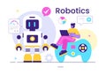 Robotics Vector Illustration of Artificial Intelligence Robots Communicating with Technology and Engineering