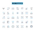 Robotitcs linear icons set. Automation, Mechanization, Artificial Intelligence, Algorithms, Sensors, Robotics, Cyborgs Royalty Free Stock Photo