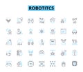 Robotitcs linear icons set. Automation, Mechanization, Artificial Intelligence, Algorithms, Sensors, Robotics, Cyborgs