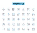 Robotitcs linear icons set. Automation, Mechanization, Artificial Intelligence, Algorithms, Sensors, Robotics, Cyborgs