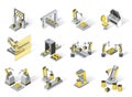 Robotization industry 3d isometric icons set. Royalty Free Stock Photo