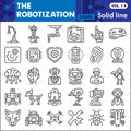 Robotization line icon set, robot symbols collection or sketches. Artificial Intelligence linear style signs for web and