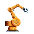 Robotization, working robot isolated on white background. The concept of a shortage of jobs, robots against people, reducing
