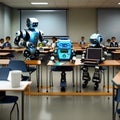 Robots in the classroom learning concept, generated by AI. Royalty Free Stock Photo