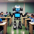 Robots in the classroom learning concept, generated by AI. Royalty Free Stock Photo