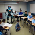Robots in the classroom learning concept, generated by AI. Royalty Free Stock Photo