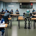 Robots in the classroom learning concept, generated by AI. Royalty Free Stock Photo