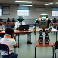 Robots in the classroom learning concept, generated by AI. Royalty Free Stock Photo