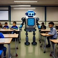 Robots in the classroom learning concept, generated by AI. Royalty Free Stock Photo