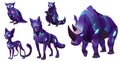 Cyborgs animals owl, raccoon, fox, wolf and rhino