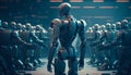 Robots army commander, automation of robotic technical processes. Royalty Free Stock Photo