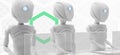 Robots artificial intelligence with screen and keyboard on desk 3d-illustration