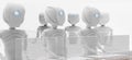 Robots artificial intelligence with screen and keyboard on desk 3d-illustration
