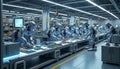 Robots Assembling Electronics in a Modern Automated Factory Setting Royalty Free Stock Photo
