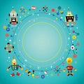 Robots blank banner round frame border