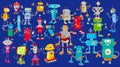 Robots cartoon characters huge group