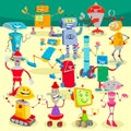 Robots cartoon characters large group