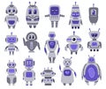 Robots characters set. Chatbots, AI bots mascots, digital cyborgs, futuristic technology service. Communication