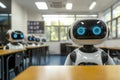 Robots in a classroom setting engaged in learning activities during the day Royalty Free Stock Photo