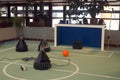 Robots at a robotics competition