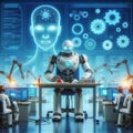 Robots conduct tests in lab environments symbolizing automated t Royalty Free Stock Photo