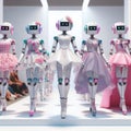 Robots in dresses at a fashion show.