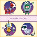 Robots friend, four cartoon character Royalty Free Stock Photo