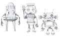 Robots friends came out for a walk. Three funny characters.