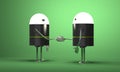 Robots with glowing heads handshaking Royalty Free Stock Photo
